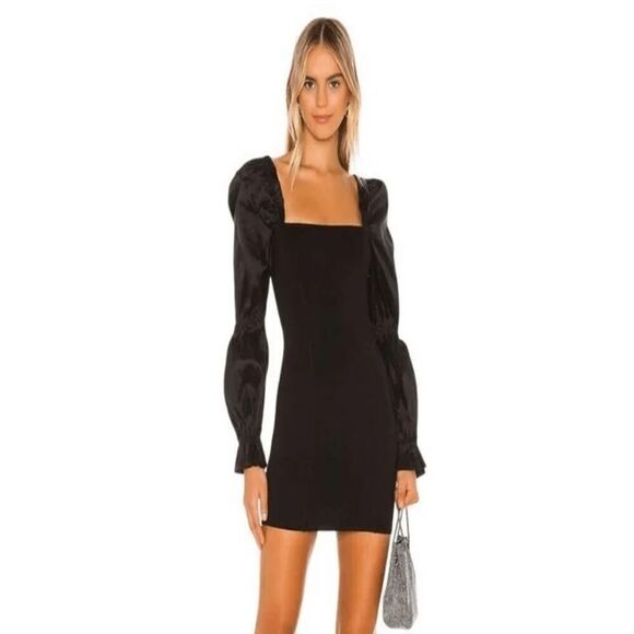 NWT Revolve Majorelle Dove Black Puff Long Sleeves Open Back Mini Dress Sz L - Picture 1 of 10